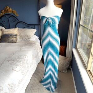 Roxy Turquoise and White Striped Maxi Tube Dress
